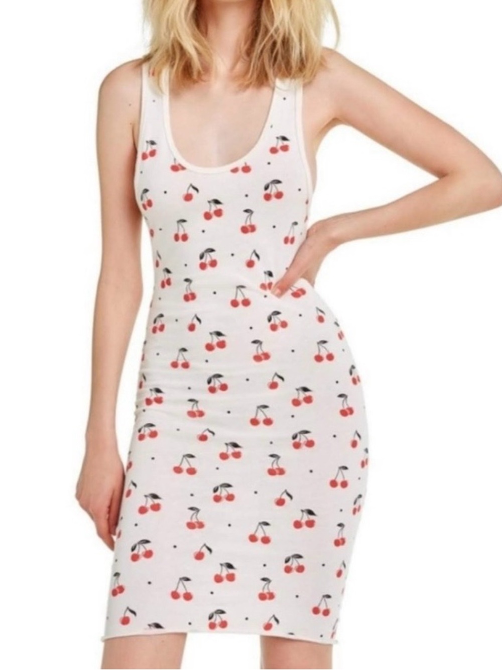 Wildfox Cream Cherry Print sleeveless dress
